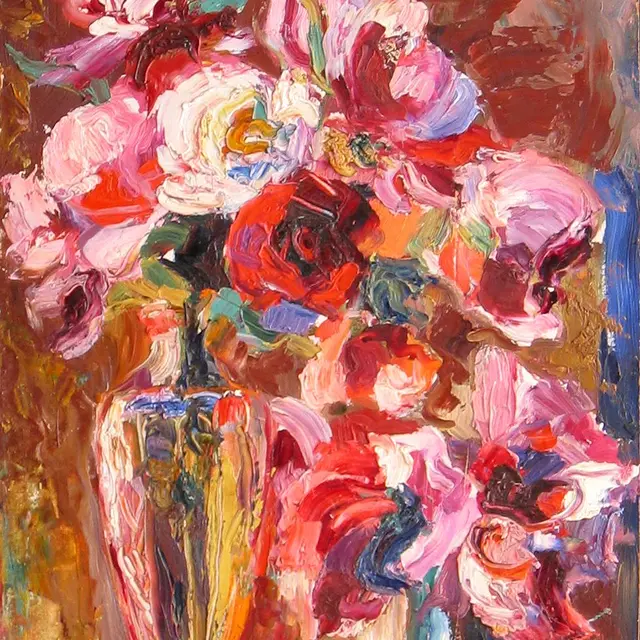 Flowers, 19.5″x13.5″ Oil, Cardboard 1958