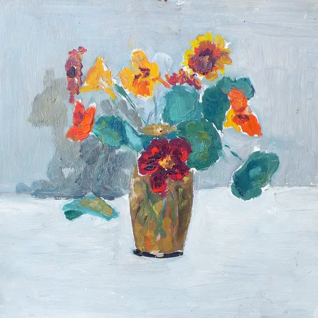 Nasturtions, ,9″x9″ Oil, Cardboard 1952