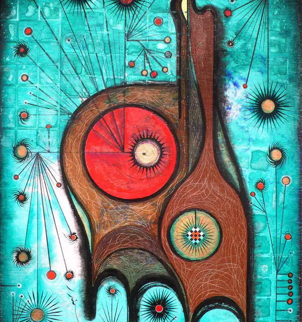 A Time to Scatter Stones 1990 Oil, Wood 39″ x 27.5″